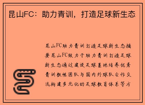 昆山FC：助力青训，打造足球新生态